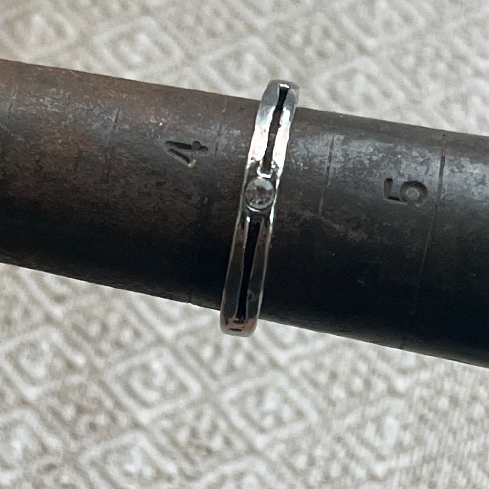 Silver Band Ring with Clear Gem